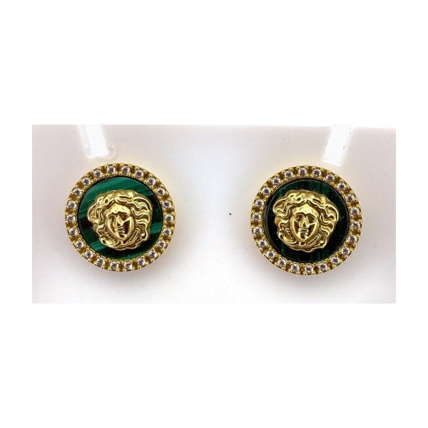 Pendientes circular medusa verde de oro 18k
